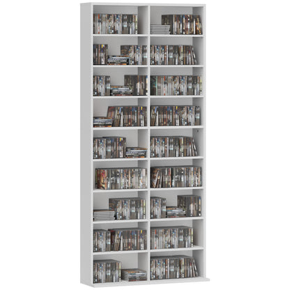 CD DVD Blu-ray Shelf CD Stand for up to 640 CDs or 360 DVDs or 430 Blu-rays Storage with Adjustable Shelf Bookshelf Media Rack for Living Room 78.5 x 24 x 175 cm White