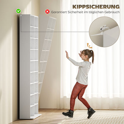 CD DVD Blu-ray Shelf CD Stand for up to 640 CDs or 360 DVDs or 430 Blu-rays Storage with Adjustable Shelf Bookshelf Media Rack for Living Room 78.5 x 24 x 175 cm White