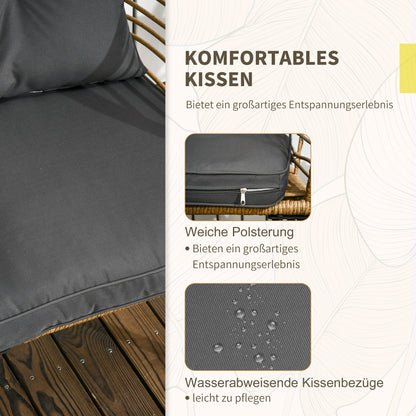 Rattan Garden Furniture Set, 3-Piece Seating Group, including Coffee Table and 2 Chairs, Bistro Set with Cushions, Patio Furniture for Terrace, Balcony, Steel, Sand+Dark Gray