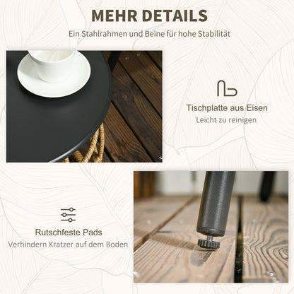 Rattan Garden Furniture Set, 3-Piece Seating Group, including Coffee Table and 2 Chairs, Bistro Set with Cushions, Patio Furniture for Terrace, Balcony, Steel, Sand+Dark Gray