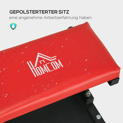 Workshop Stool with Wheels Tool Tray 37cm high Rolling Stool supports up to 100 kg Work Stool Rolling Seat for Workshop Red