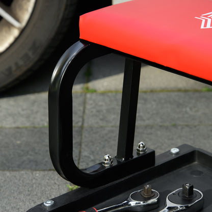 Workshop Stool with Wheels Tool Tray 37cm high Rolling Stool supports up to 100 kg Work Stool Rolling Seat for Workshop Red