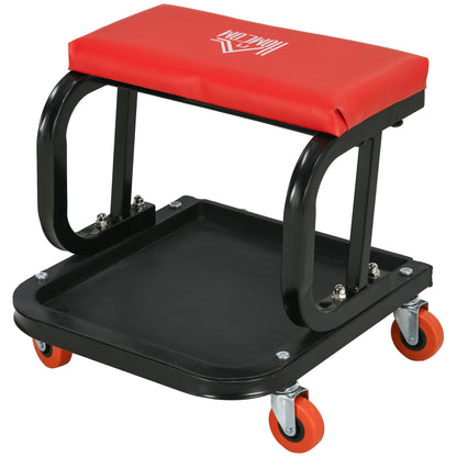 Workshop Stool with Wheels Tool Tray 37cm high Rolling Stool supports up to 100 kg Work Stool Rolling Seat for Workshop Red
