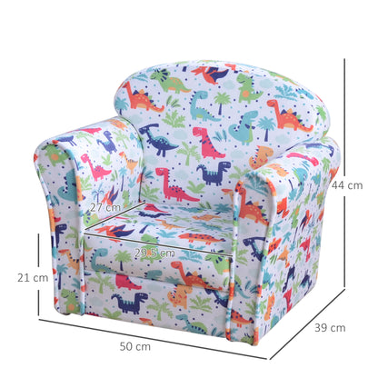 Children's Armchair Sofa for Kids +18 Months with Dinosaur Print Solid Wood Frame Foam Padding and Flannel Upholstery 50x39x44 cm Multicolor