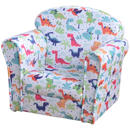 Children's Armchair Sofa for Kids +18 Months with Dinosaur Print Solid Wood Frame Foam Padding and Flannel Upholstery 50x39x44 cm Multicolor