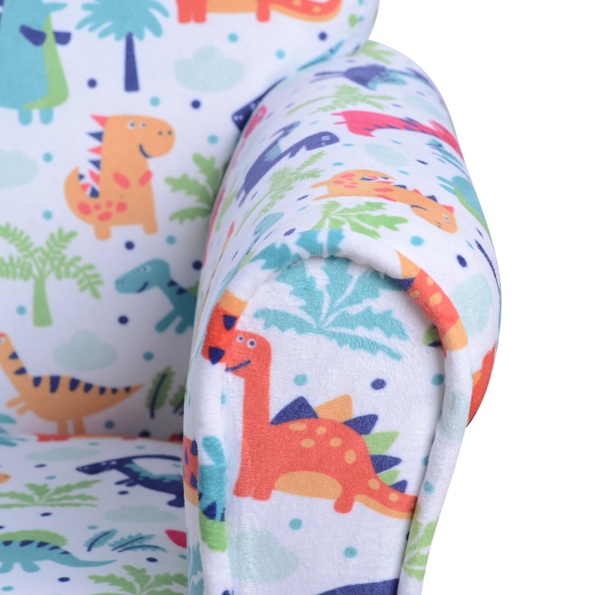 Children's Armchair Sofa for Kids +18 Months with Dinosaur Print Solid Wood Frame Foam Padding and Flannel Upholstery 50x39x44 cm Multicolor