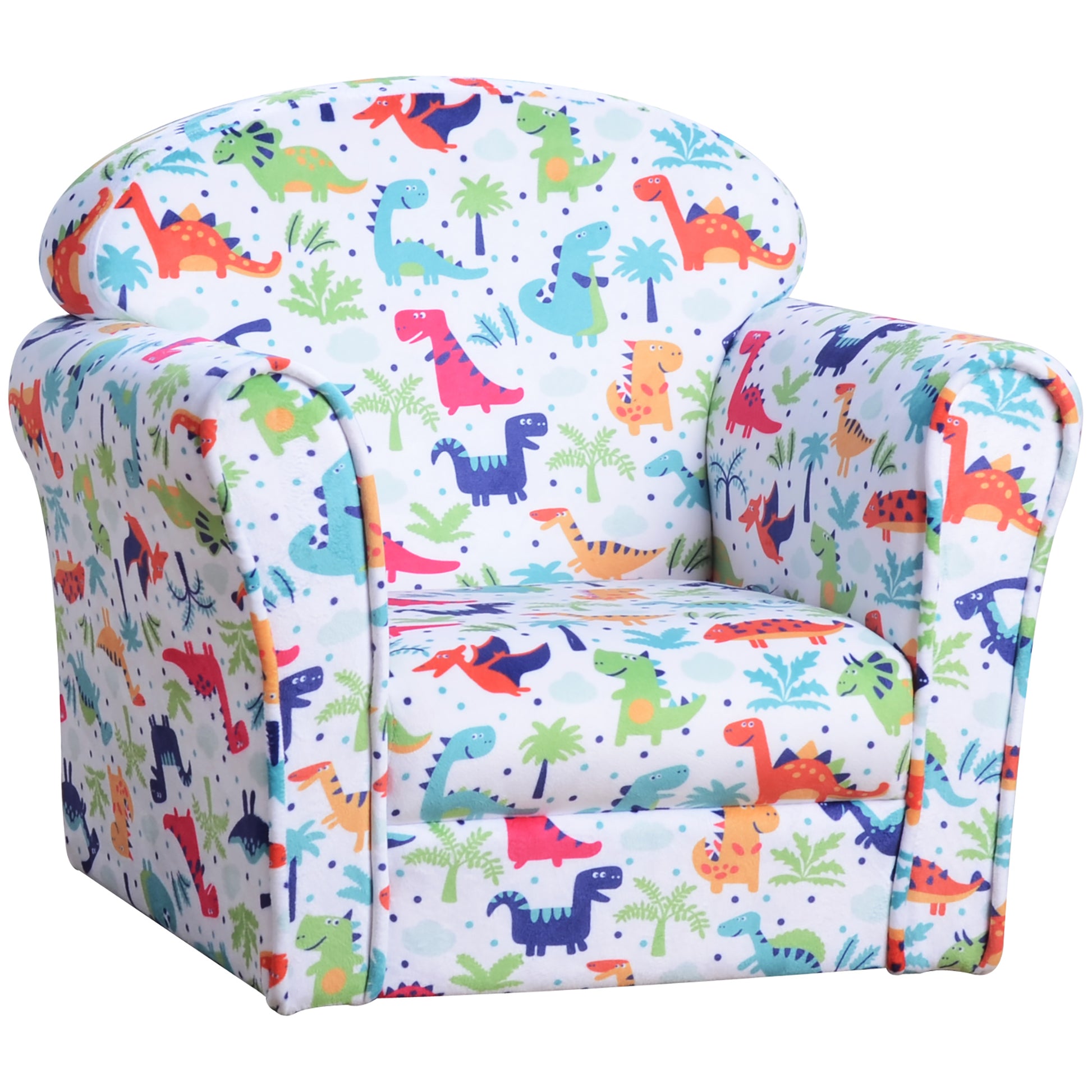 Children's Armchair Sofa for Kids +18 Months with Dinosaur Print Solid Wood Frame Foam Padding and Flannel Upholstery 50x39x44 cm Multicolor