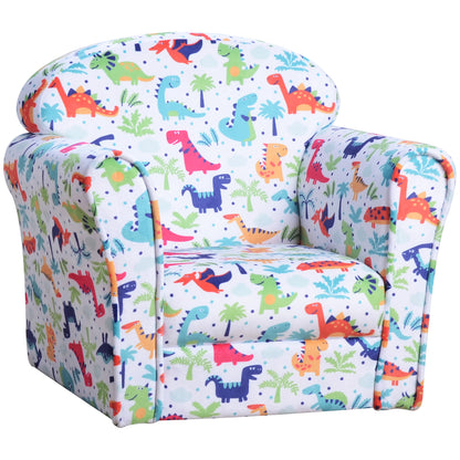 Children's Armchair Sofa for Kids +18 Months with Dinosaur Print Solid Wood Frame Foam Padding and Flannel Upholstery 50x39x44 cm Multicolor