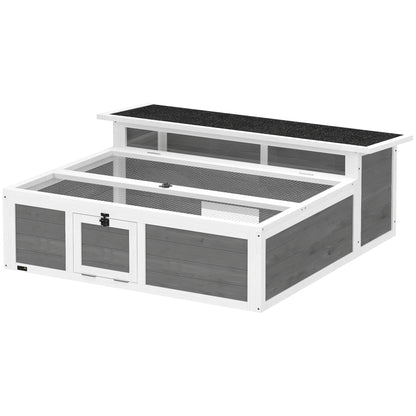 Turtle Habitat with Run — Wooden Enclosure with Clear Window, Top Opening and Multiple Doors, Garden House for Turtle or Rabbit, Dark Gray