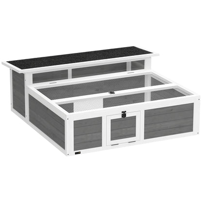 Turtle Habitat with Run — Wooden Enclosure with Clear Window, Top Opening and Multiple Doors, Garden House for Turtle or Rabbit, Dark Gray