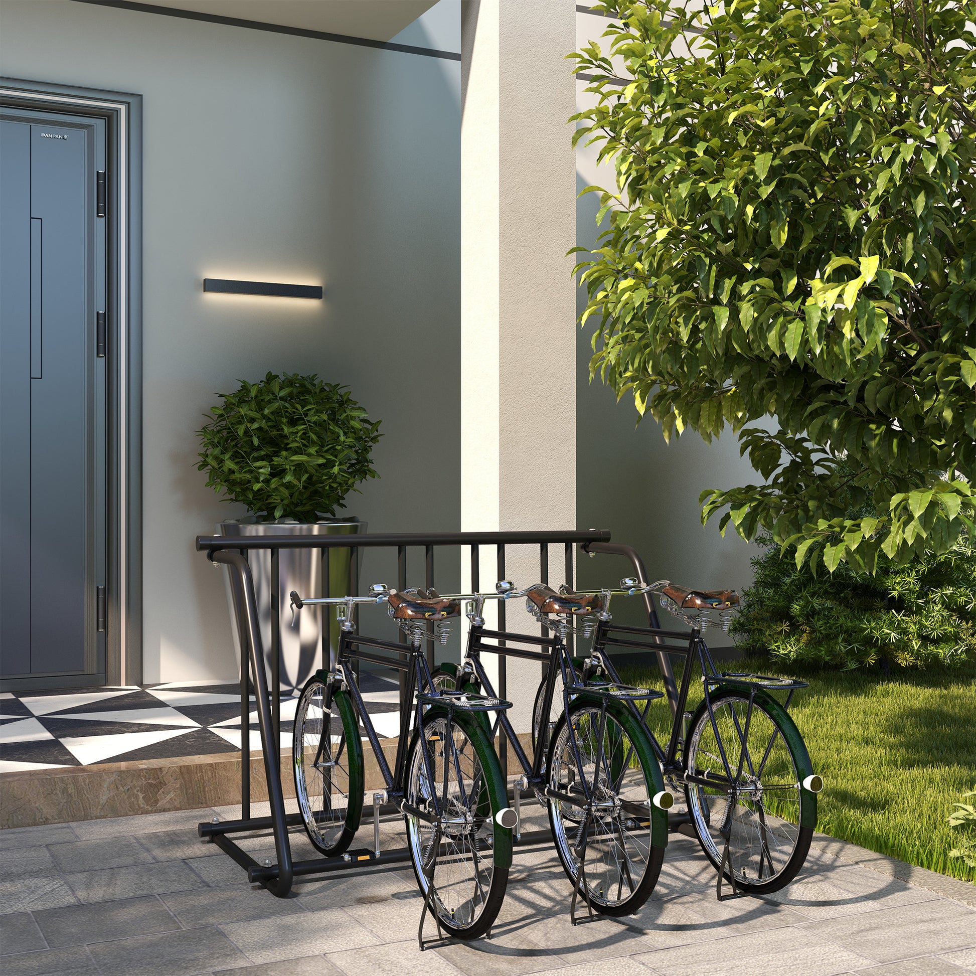Bike Stand Multiple Rack Stand for Bike, Weatherproof up to 3 Bikes Steel 114 x 58 x 75 cm, Black