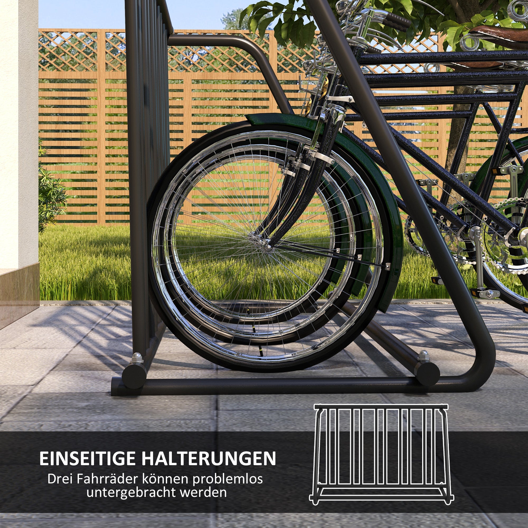 Bike Stand Multiple Rack Stand for Bike, Weatherproof up to 3 Bikes Steel 114 x 58 x 75 cm, Black