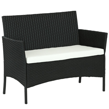 PE Rattan and Steel Outdoor Garden Sofa, 2-Seater with Cushion and Armrests, 100x54x80cm, Black