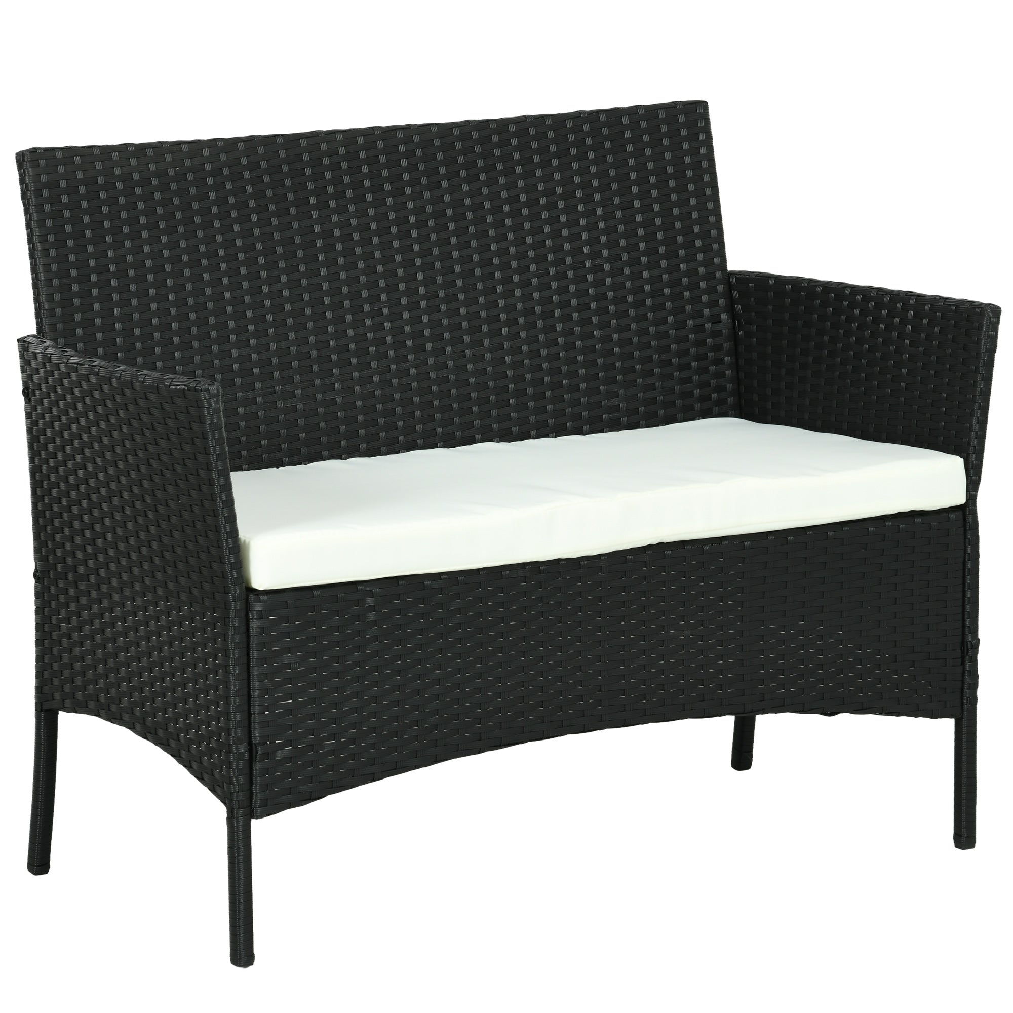 PE Rattan and Steel Outdoor Garden Sofa, 2-Seater with Cushion and Armrests, 100x54x80cm, Black