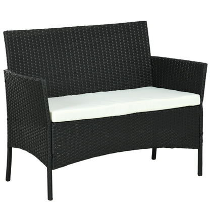 PE Rattan and Steel Outdoor Garden Sofa, 2-Seater with Cushion and Armrests, 100x54x80cm, Black
