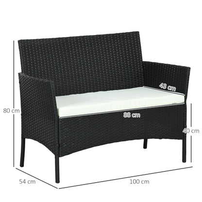 PE Rattan and Steel Outdoor Garden Sofa, 2-Seater with Cushion and Armrests, 100x54x80cm, Black