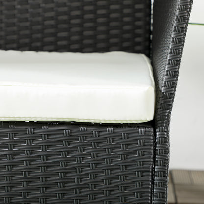 PE Rattan and Steel Outdoor Garden Sofa, 2-Seater with Cushion and Armrests, 100x54x80cm, Black