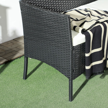 PE Rattan and Steel Outdoor Garden Sofa, 2-Seater with Cushion and Armrests, 100x54x80cm, Black