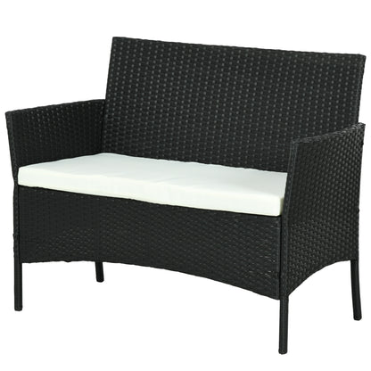 PE Rattan and Steel Outdoor Garden Sofa, 2-Seater with Cushion and Armrests, 100x54x80cm, Black