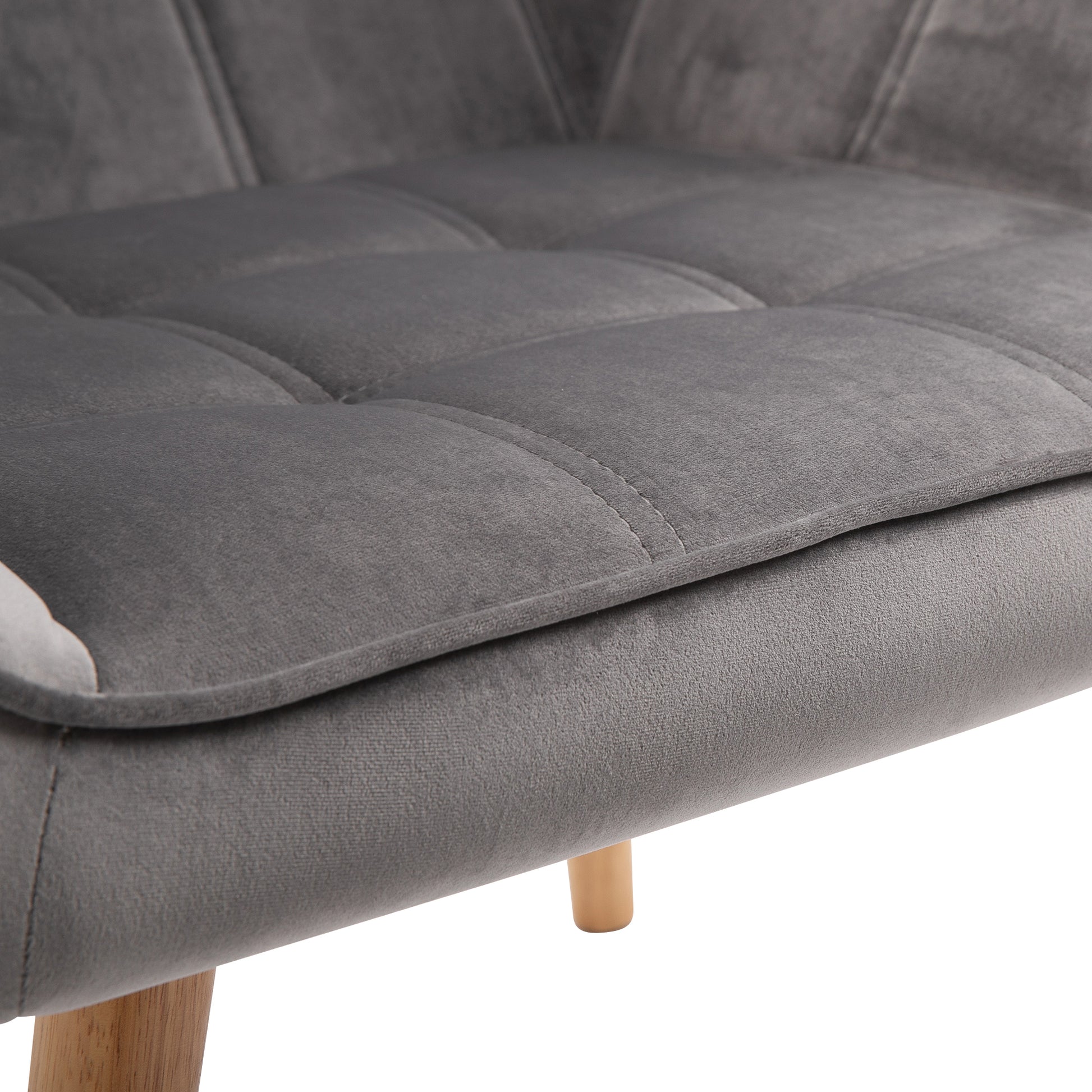 Chair Living Room Wingback Lounge Chair Recliner with Rubberwood Legs, Reading Chair with Velvet Look, Upholstered Chair for Bedroom, Scandinavian, Grey