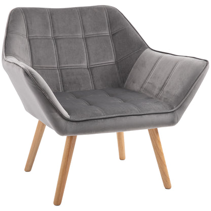 Chair Living Room Wingback Lounge Chair Recliner with Rubberwood Legs, Reading Chair with Velvet Look, Upholstered Chair for Bedroom, Scandinavian, Grey