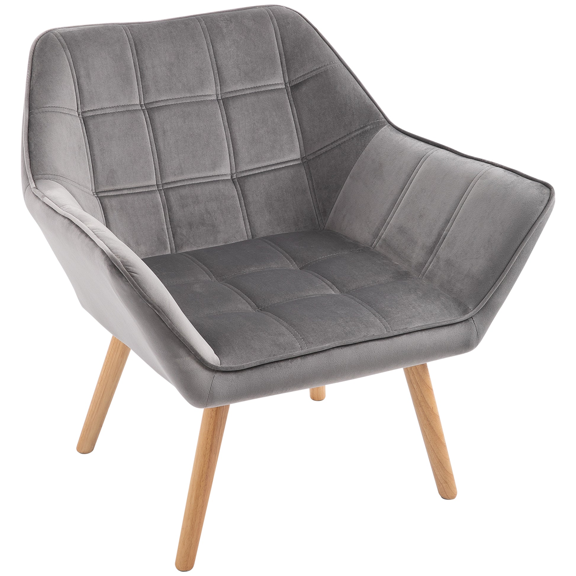 Chair Living Room Wingback Lounge Chair Recliner with Rubberwood Legs, Reading Chair with Velvet Look, Upholstered Chair for Bedroom, Scandinavian, Grey