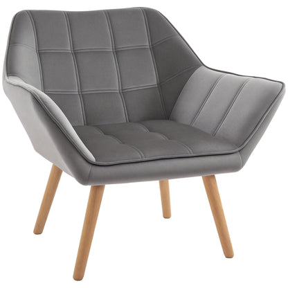 Chair Living Room Wingback Lounge Chair Recliner with Rubberwood Legs, Reading Chair with Velvet Look, Upholstered Chair for Bedroom, Scandinavian, Grey