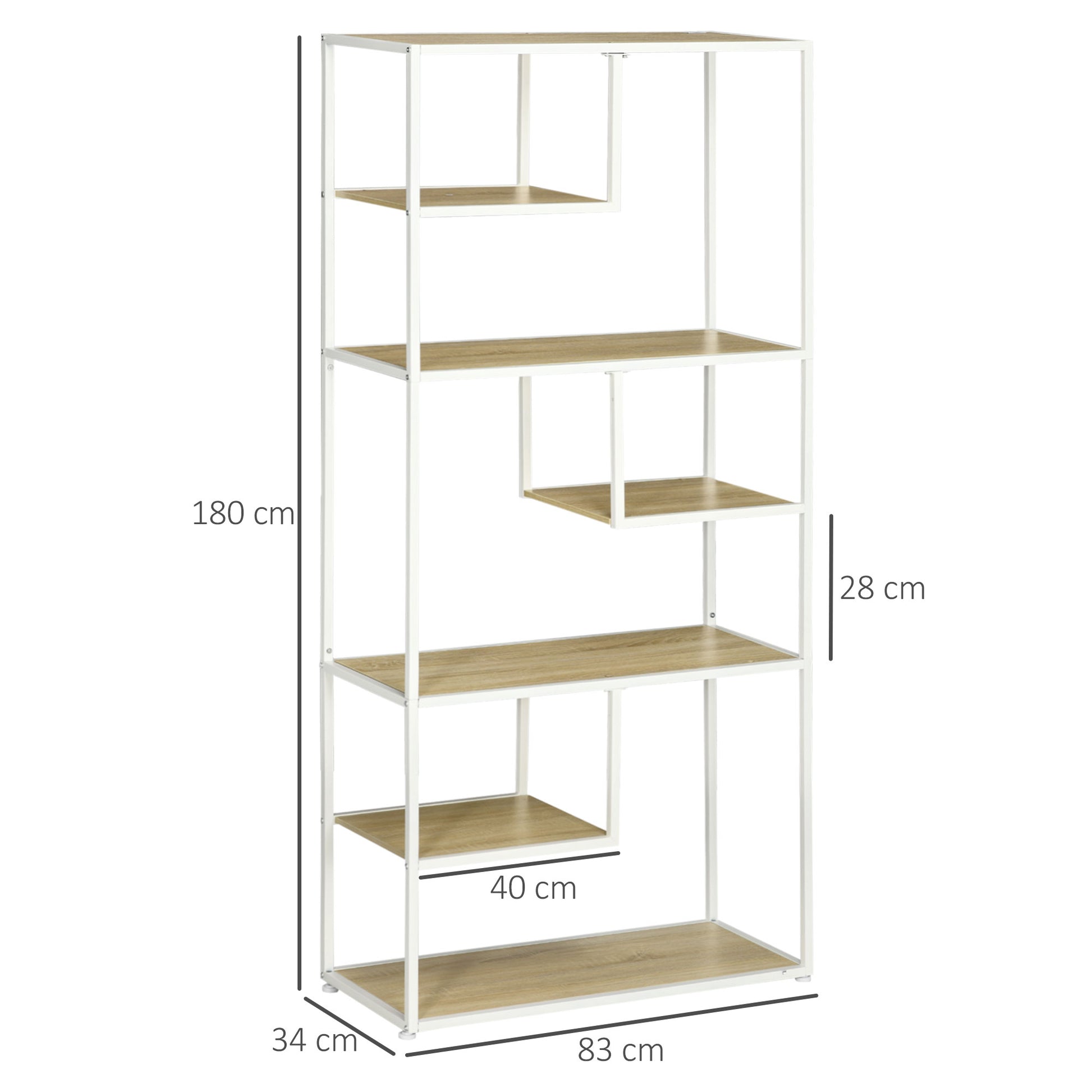 Industrial Storage Bookshelf for Living Room Office Kitchen, 83x34x180 cm Oak