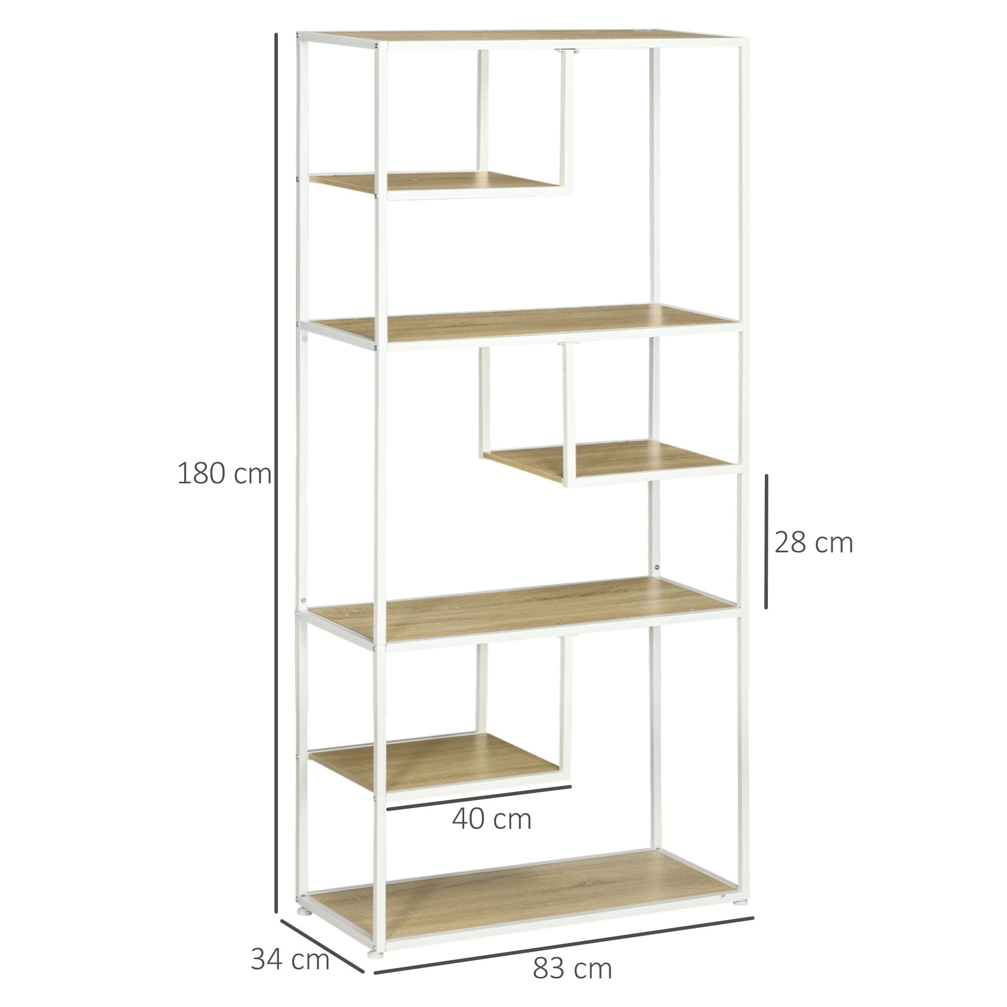 Industrial Storage Bookshelf for Living Room Office Kitchen, 83x34x180 cm Oak
