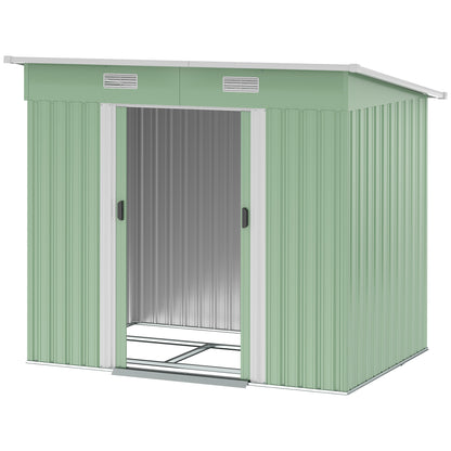 Metal Garden Shed 2.3m² 207 x 130 x 182 cm Tool Shed with Pent Roof Window Foundation Sliding Doors Weatherproof Garden Outdoor Shed for Backyard Green