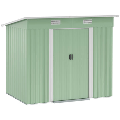 Metal Garden Shed 2.3m² 207 x 130 x 182 cm Tool Shed with Pent Roof Window Foundation Sliding Doors Weatherproof Garden Outdoor Shed for Backyard Green