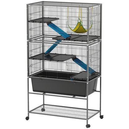 Small Animal Cage, Rodent Cage Ferret Cage with Pull-Out Tray Mouse Cage with Ramps, Hammock, Wheels, Shelf, Cage with Accessories for Squirrels, Dwarf Hamsters, Chinchillas Dark Gray