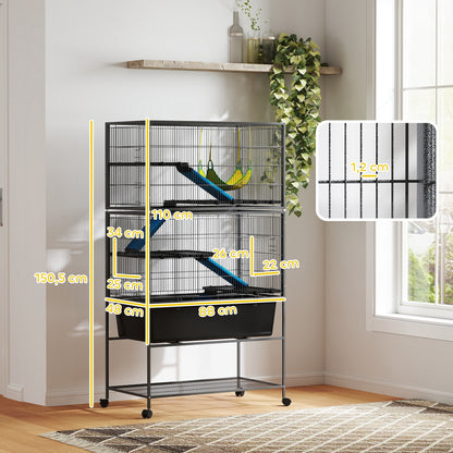 Small Animal Cage, Rodent Cage Ferret Cage with Pull-Out Tray Mouse Cage with Ramps, Hammock, Wheels, Shelf, Cage with Accessories for Squirrels, Dwarf Hamsters, Chinchillas Dark Gray