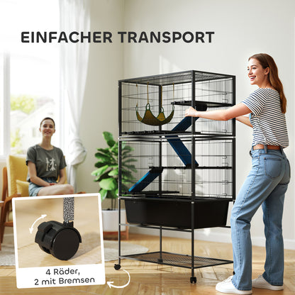 Small Animal Cage, Rodent Cage Ferret Cage with Pull-Out Tray Mouse Cage with Ramps, Hammock, Wheels, Shelf, Cage with Accessories for Squirrels, Dwarf Hamsters, Chinchillas Dark Gray