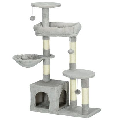 Cat Tree Climbing Scratching Post for Cat Height 104 cm Multi-Level Activity Center Reinforced Columns 3 Hanging Balls Light Grey