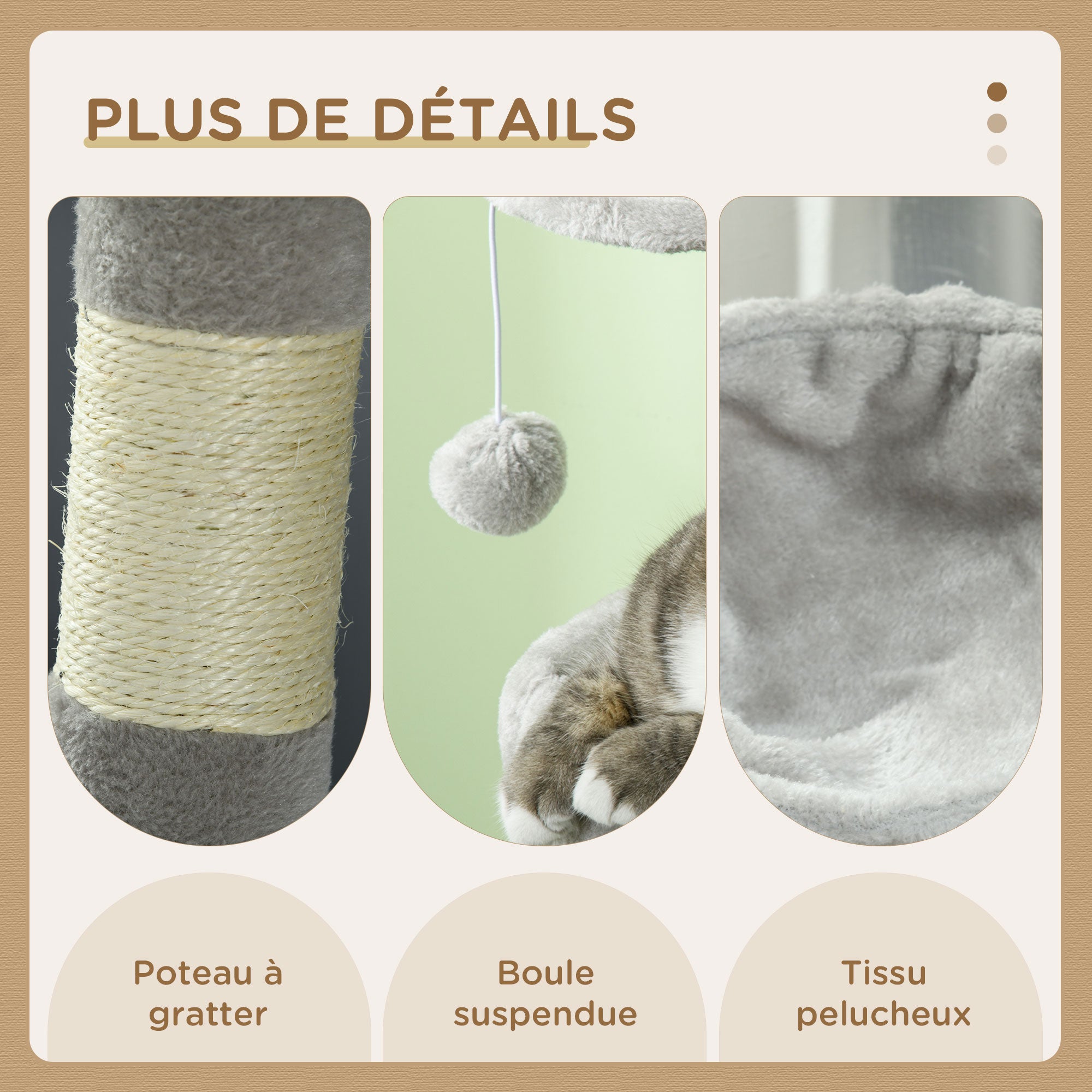 Cat Tree Climbing Scratching Post for Cat Height 104 cm Multi-Level Activity Center Reinforced Columns 3 Hanging Balls Light Grey