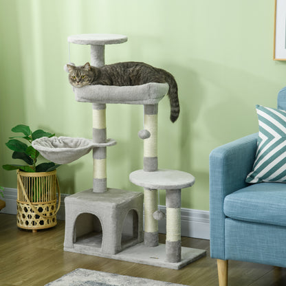 Cat Tree Climbing Scratching Post for Cat Height 104 cm Multi-Level Activity Center Reinforced Columns 3 Hanging Balls Light Grey