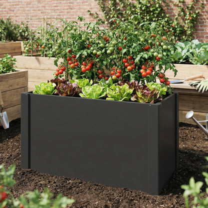 Galvanized Steel Raised Garden Bed 40.2" x 20.5" x 21.7" with Gloves — Open-Bottom, Weatherproof Planter for Garden & Balcony, Black