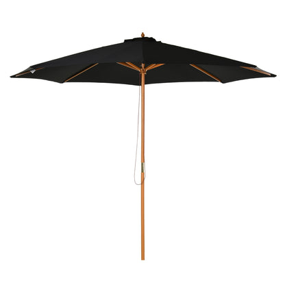 Sun Umbrella Ø 300 cm, Sun Umbrella with UV Protection Balcony Umbrella made of Wood Beach Umbrella Stable Market Umbrella Sun Protection for Beach Terrace Garden, Black