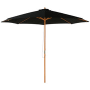 Sun Umbrella Ø 300 cm, Sun Umbrella with UV Protection Balcony Umbrella made of Wood Beach Umbrella Stable Market Umbrella Sun Protection for Beach Terrace Garden, Black