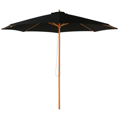 Sun Umbrella Ø 300 cm, Sun Umbrella with UV Protection Balcony Umbrella made of Wood Beach Umbrella Stable Market Umbrella Sun Protection for Beach Terrace Garden, Black