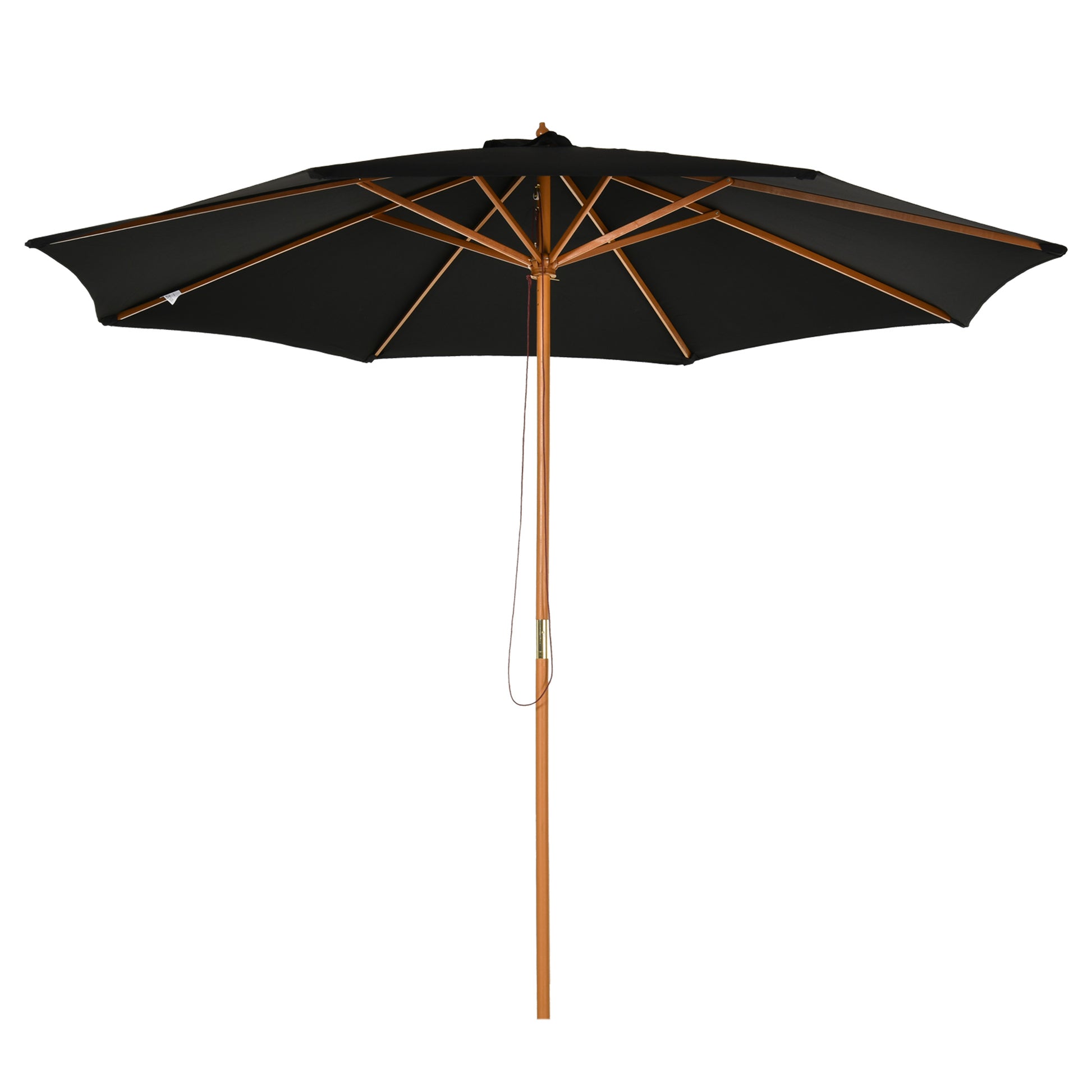 Sun Umbrella Ø 300 cm, Sun Umbrella with UV Protection Balcony Umbrella made of Wood Beach Umbrella Stable Market Umbrella Sun Protection for Beach Terrace Garden, Black