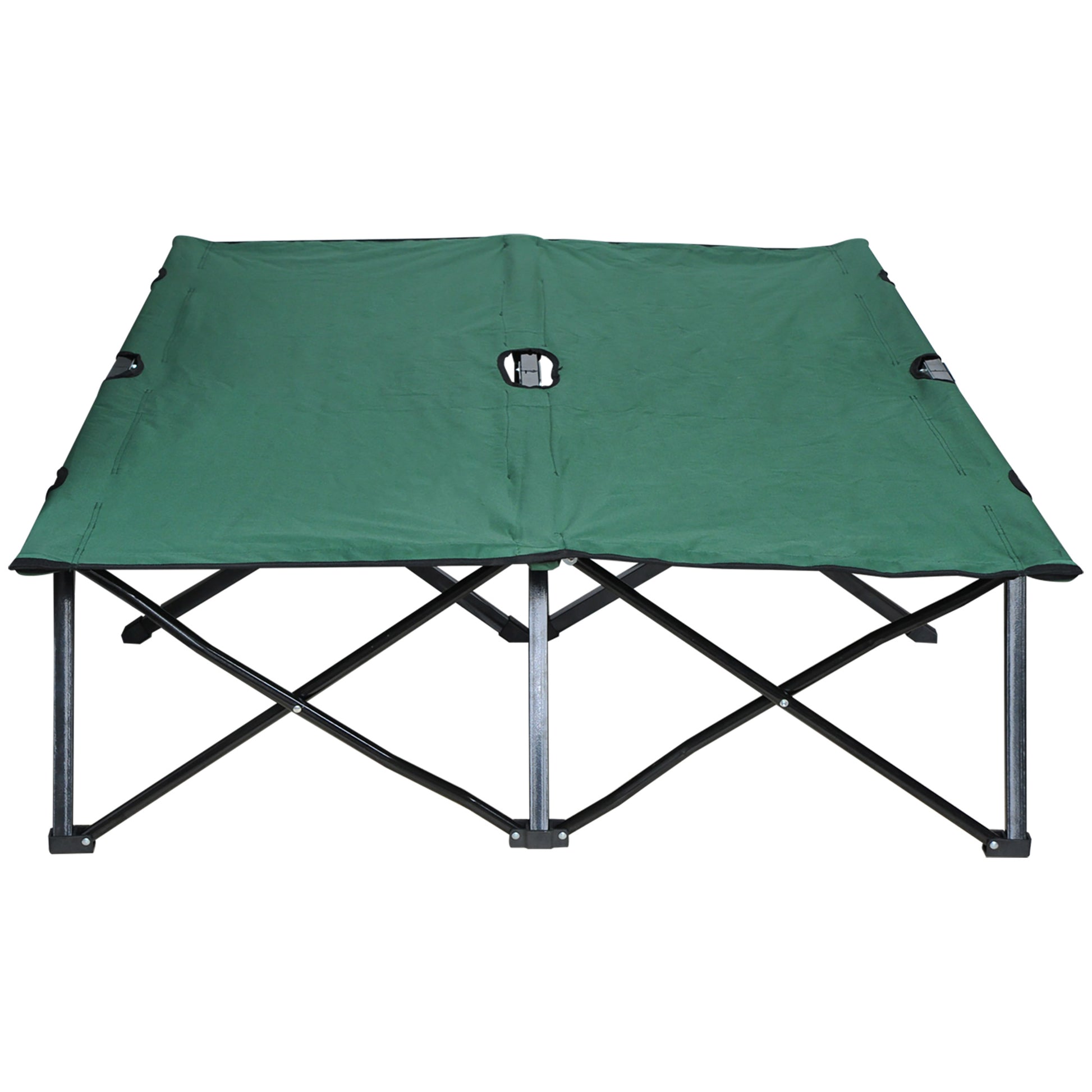 Folding Camping Bed for 2 People Camp Bed with Carry Bag Up to 136 kg Load Capacity Steel Oxford Green+Black 193 x 125 x 40 cm