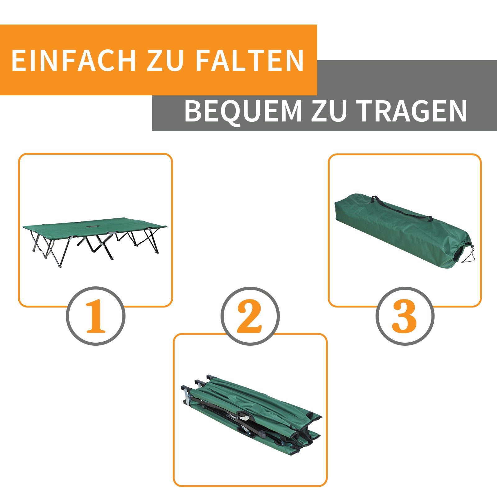 Folding Camping Bed for 2 People Camp Bed with Carry Bag Up to 136 kg Load Capacity Steel Oxford Green+Black 193 x 125 x 40 cm