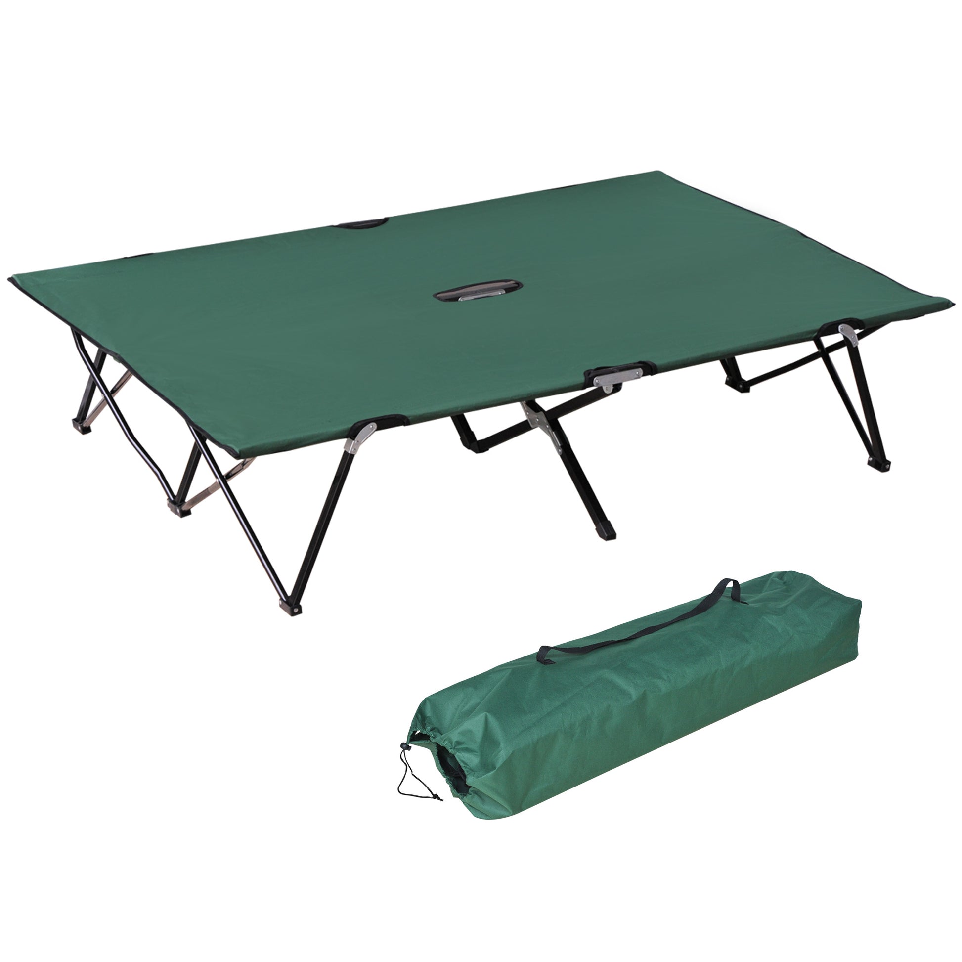 Folding Camping Bed for 2 People Camp Bed with Carry Bag Up to 136 kg Load Capacity Steel Oxford Green+Black 193 x 125 x 40 cm