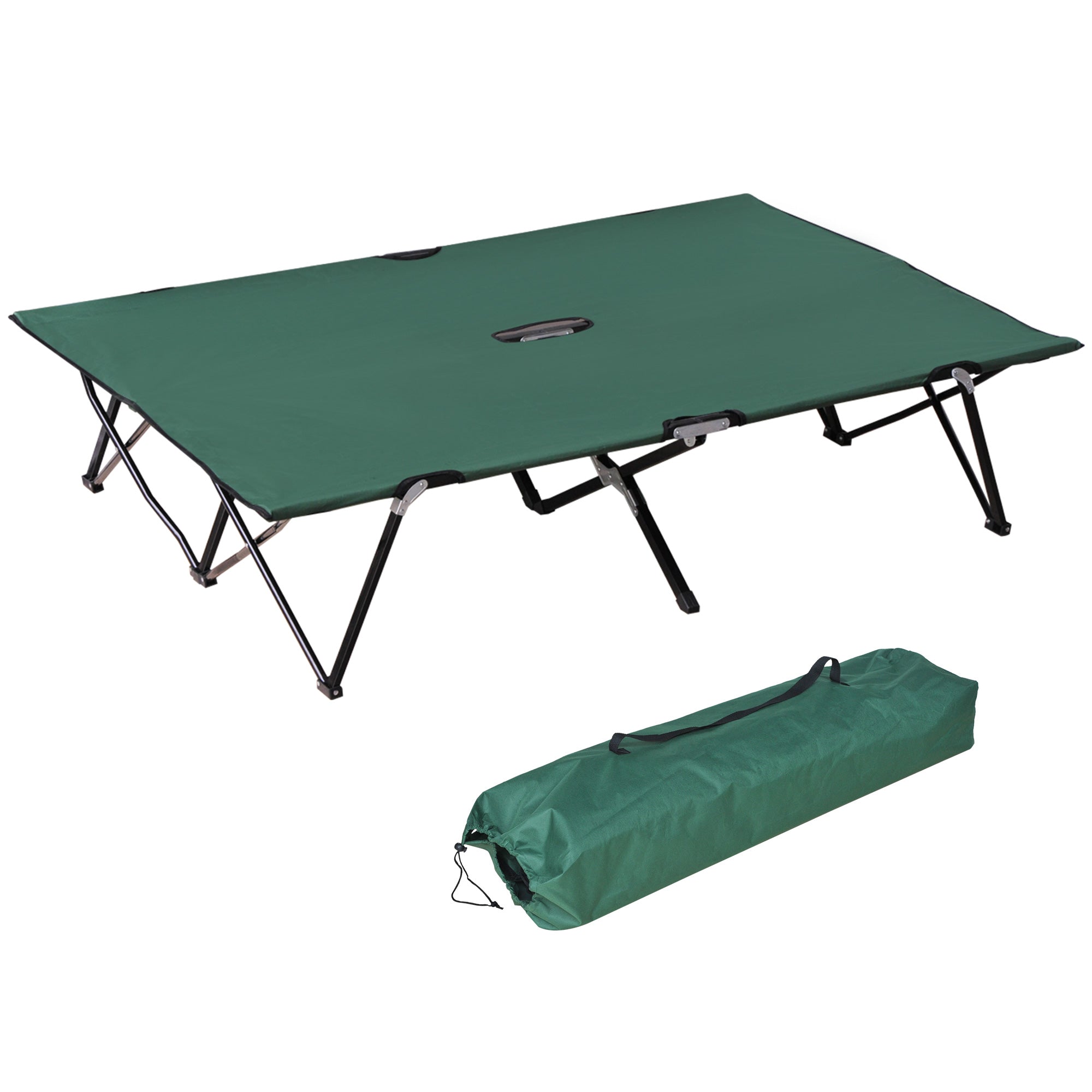 Folding Camping Bed for 2 People Camp Bed with Carry Bag Up to 136 kg Load Capacity Steel Oxford Green+Black 193 x 125 x 40 cm