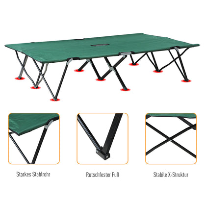 Folding Camping Bed for 2 People Camp Bed with Carry Bag Up to 136 kg Load Capacity Steel Oxford Green+Black 193 x 125 x 40 cm