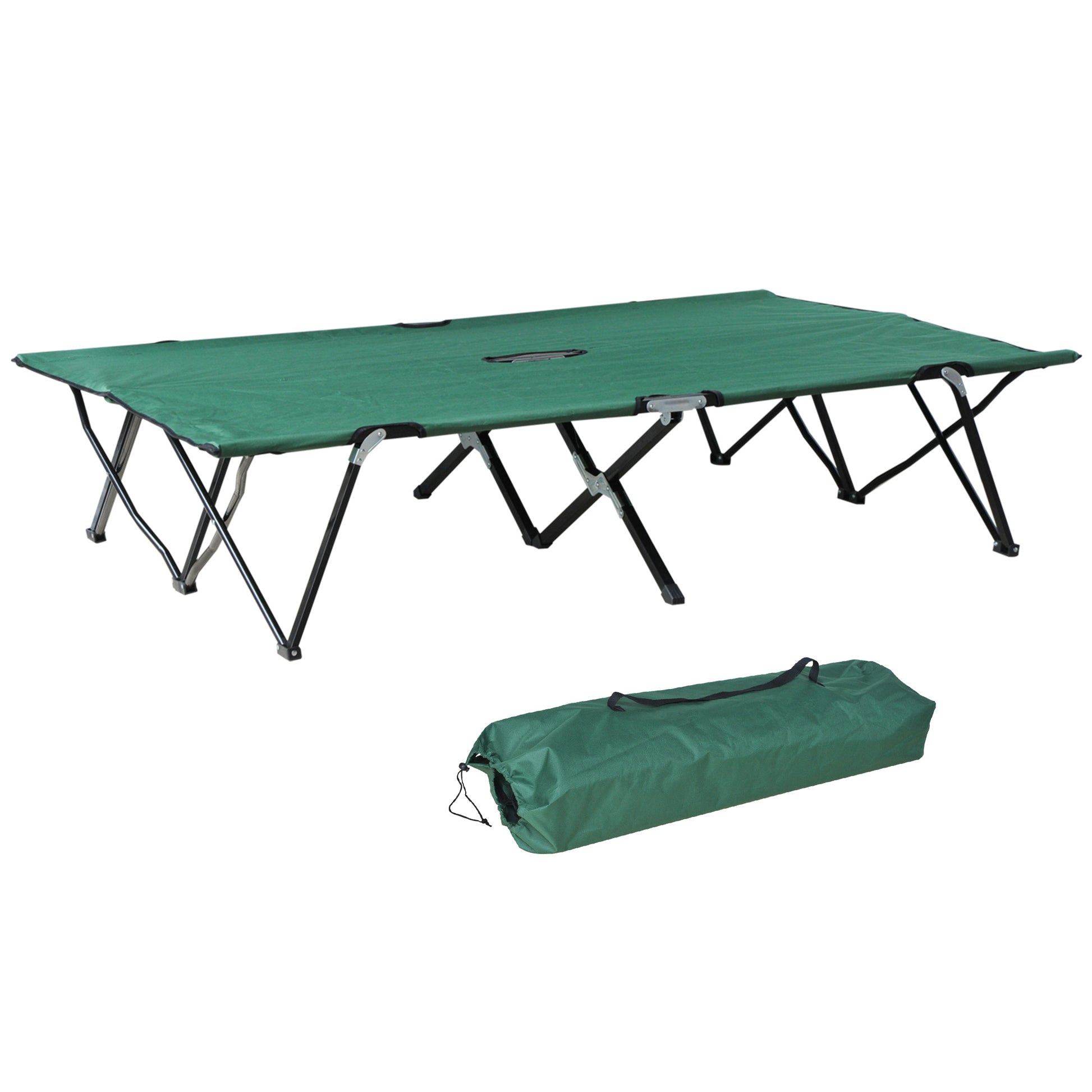 Folding Camping Bed for 2 People Camp Bed with Carry Bag Up to 136 kg Load Capacity Steel Oxford Green+Black 193 x 125 x 40 cm