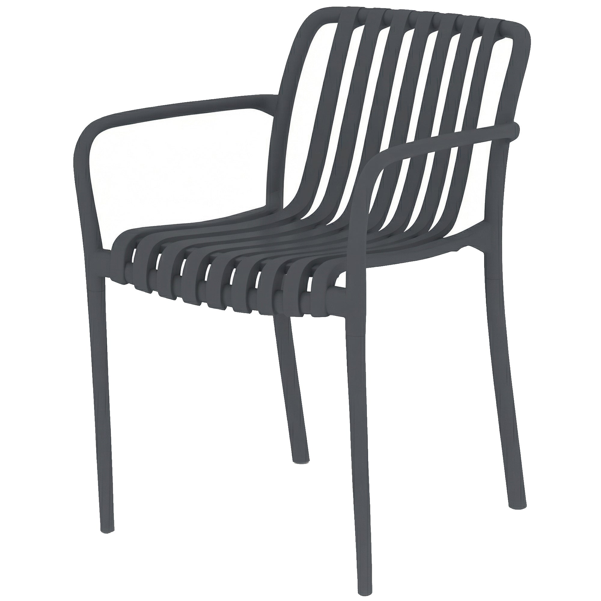 4-Piece Stackable Patio Chairs – Slatted Design with Armrests, Ergonomic Outdoor Dining Chairs for Garden & Balcony, 265 lb Capacity, Dark Gray