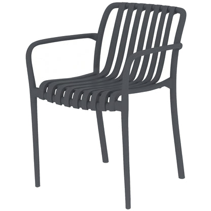 4-Piece Stackable Patio Chairs – Slatted Design with Armrests, Ergonomic Outdoor Dining Chairs for Garden & Balcony, 265 lb Capacity, Dark Gray